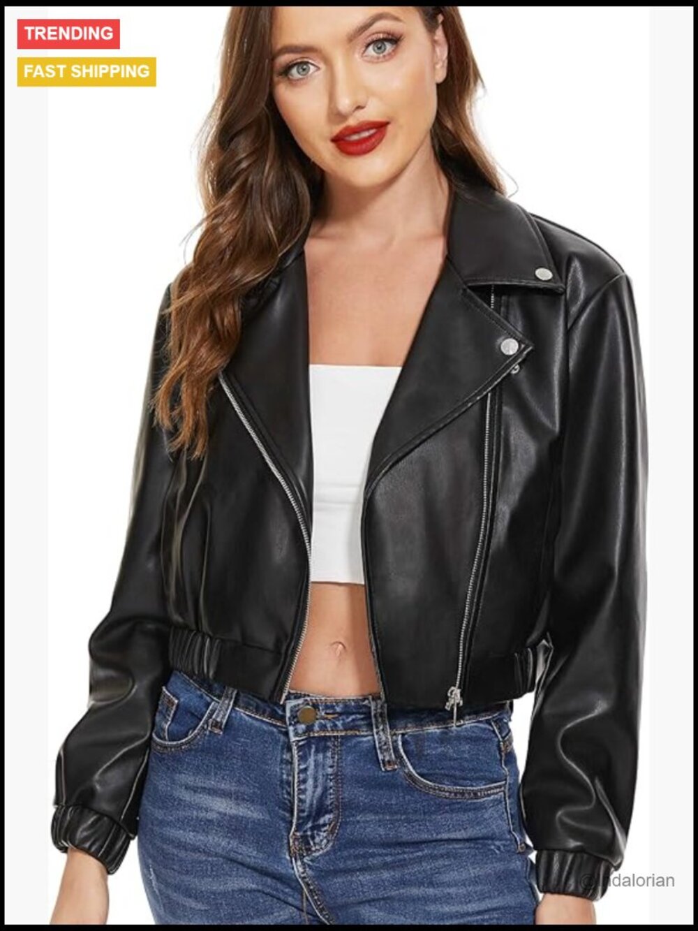 Faux Leather Motorcycle Jacket - Cropped Moto Biker Blazer